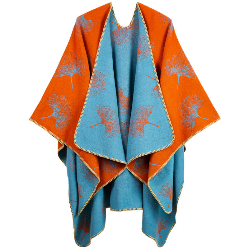 Ownkoti Luxurious Ginkgo Leaf Travel Shawl Cape - Orange - 51" x 59" - image 7