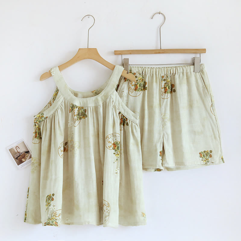 Flower Bamboo Fiber Tank Top Loungewear Set - image 0