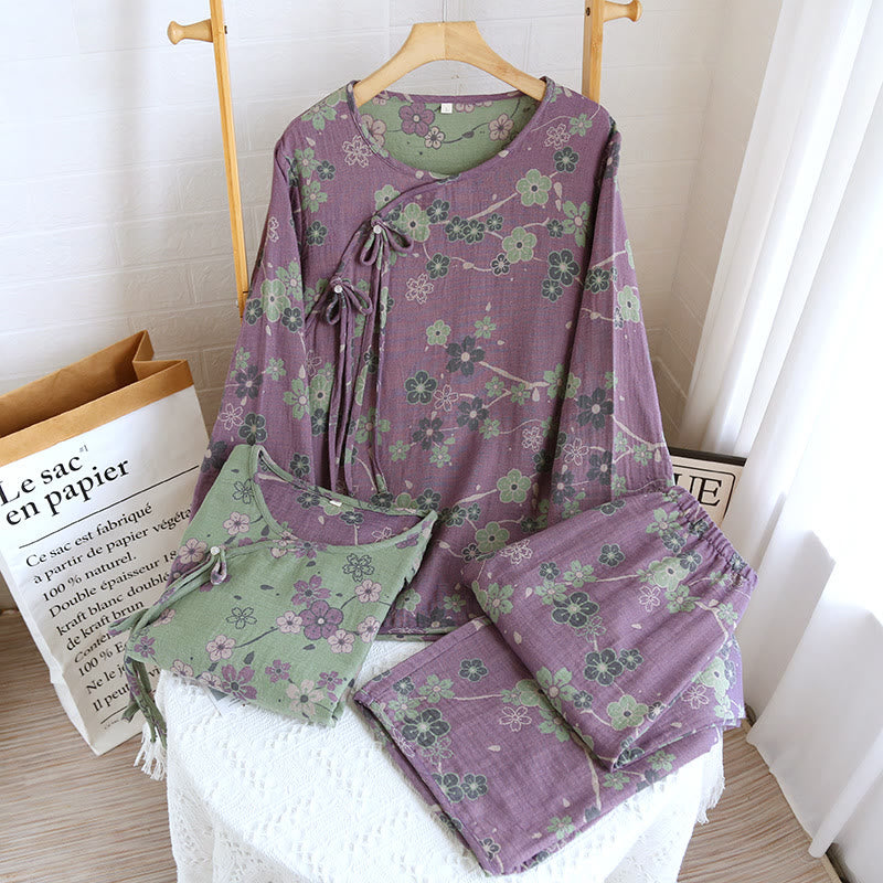 Plum Blossom Bowknot Pure Cotton Loungewear Set - image 0