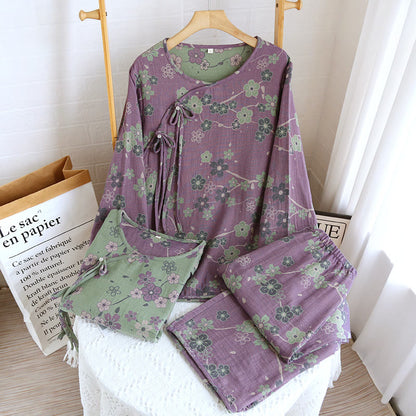 Plum Blossom Bowknot Pure Cotton Loungewear Set - image 0