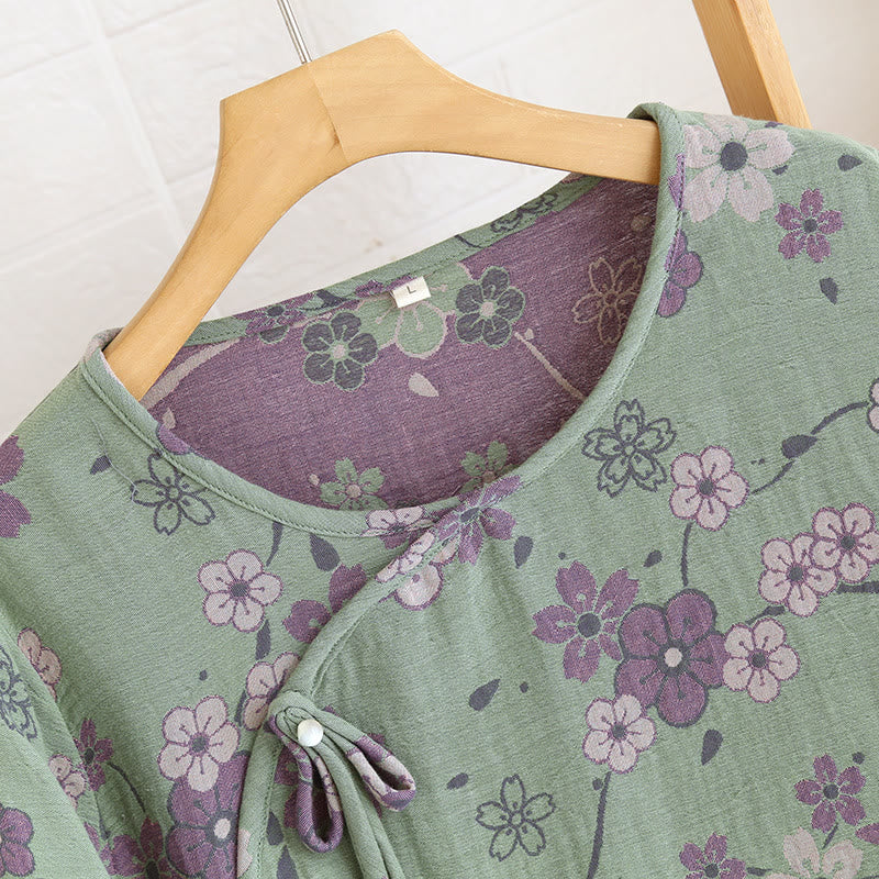 Plum Blossom Bowknot Pure Cotton Loungewear Set - image 3