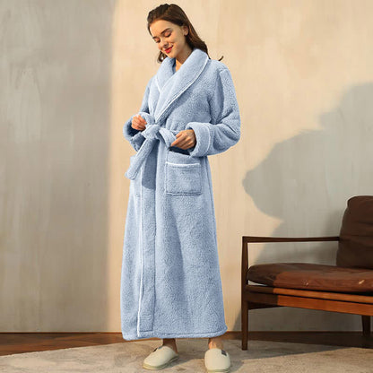 Ownkoti Comfy Fleece Pajama Long Bathrobe - Gray Blue - Women: M - image 12