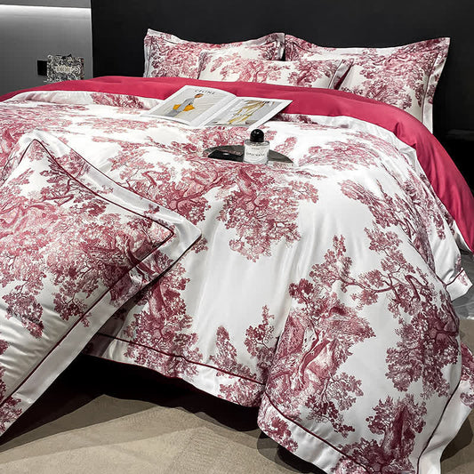 Rustic Floral Summer Breathable Bedding Set (4PCS) - Red - King - image 0