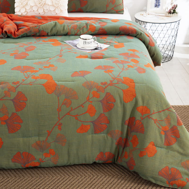 Rustic Ginkgo Leaf Cotton Gauze Bedding  - image 14