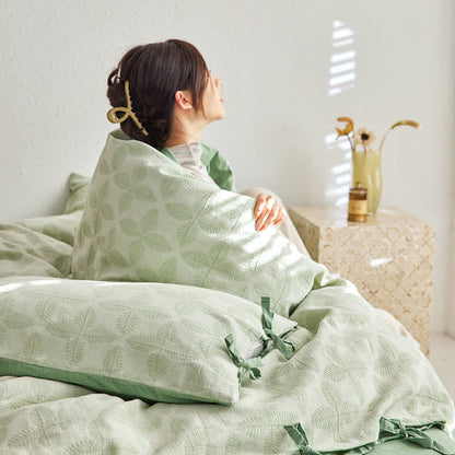 Jacquard Tie Cotton Gauze Bedding Set (4PCS) - Green - King - image 12