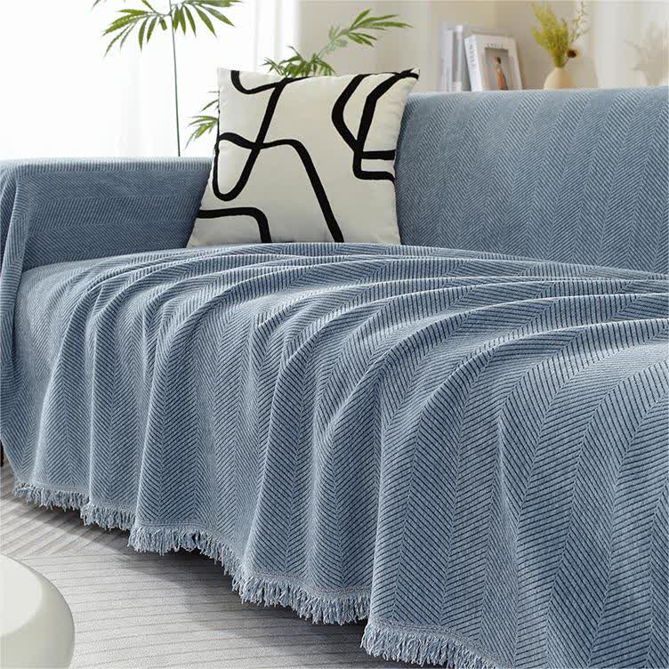 Chenille Herringbone Tassel Couch Cover - image 0