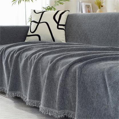 Chenille Herringbone Tassel Couch Cover - Dark Gray - 71" x 205" - image 12