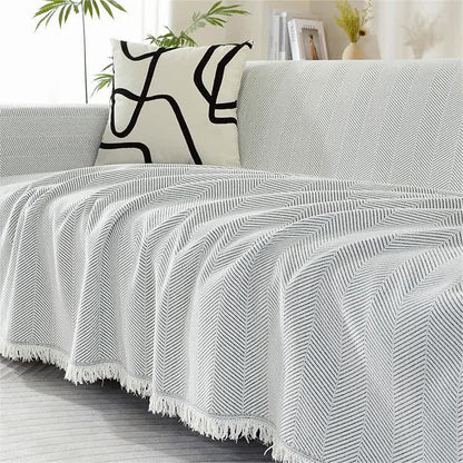Chenille Herringbone Tassel Couch Cover - Off-white - 71" x 205" - image 7