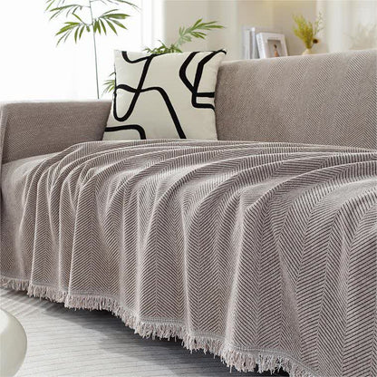 Chenille Herringbone Tassel Couch Cover - Gray Brown - 71" x 205" - image 8