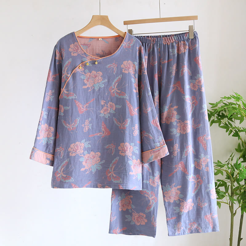 Cotton Gauze Butterfly & Floral Nightwear Set - XL - image 0