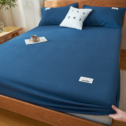 Pure Cotton Waffle Texture Fitted Sheet - Navy Blue - Sheet - Queen - image 6