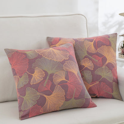 Yarn-dyed Ginkgo Leaf Cotton Gauze Pillowcases(2PCS) - Purple & Pink - 20" x 36" - image 6