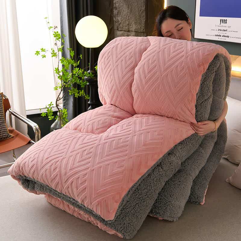 Thick Sherpa Winter Blanket with Quilt Core - Pink - King - image 33