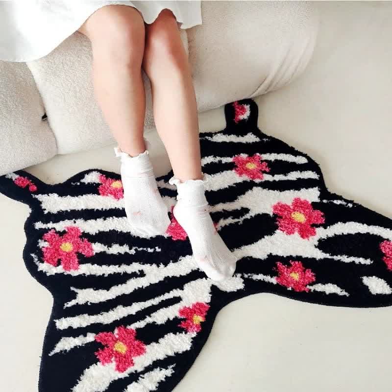 Floral Zebra Print Soft Decorative Rug