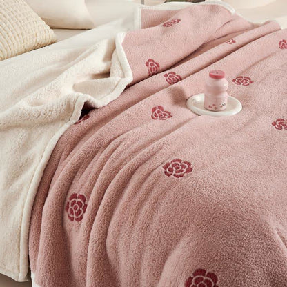 Girly Pastoral Camellia Fleece Blanket