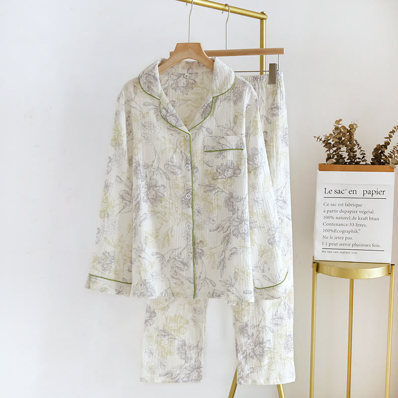 Floral Cotton Gauze Cardigan Pajama Set