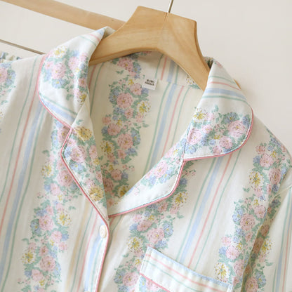 Cotton Gauze Floral Cardigan Pajama Set