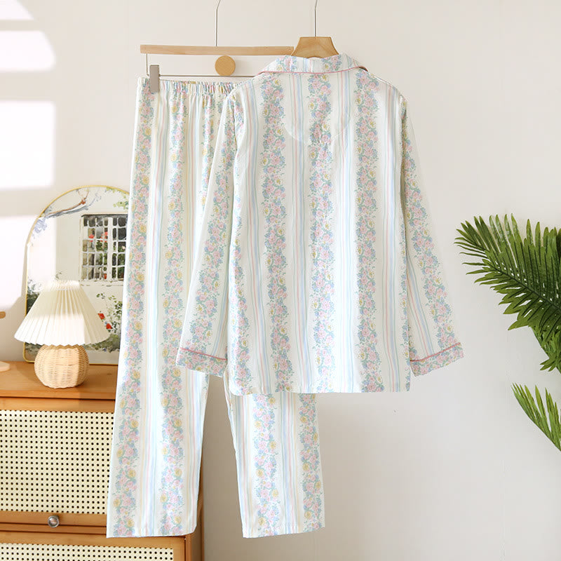 Cotton Gauze Floral Cardigan Pajama Set