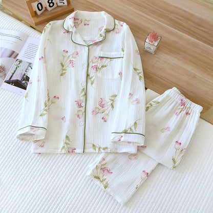 Cotton Gauze Floral Cardigan Nightwear Set