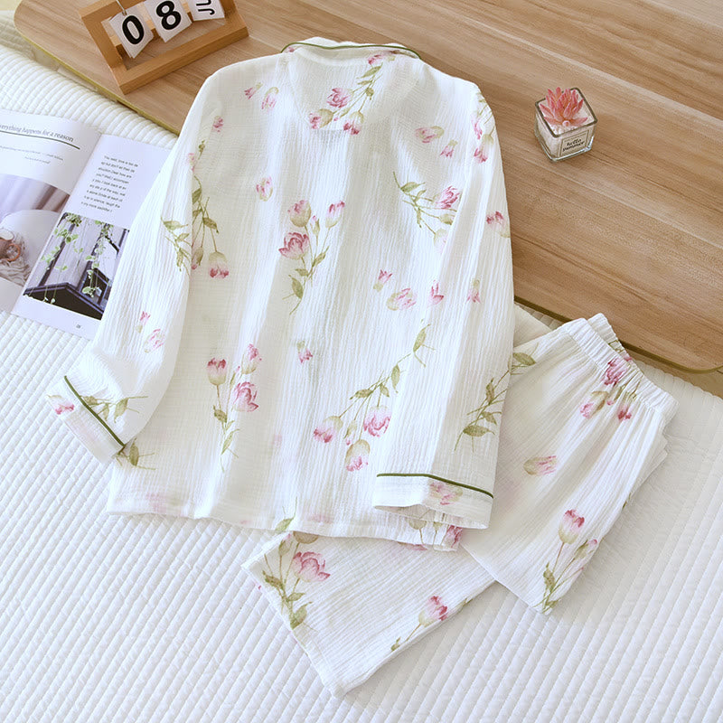 Cotton Gauze Floral Cardigan Nightwear Set