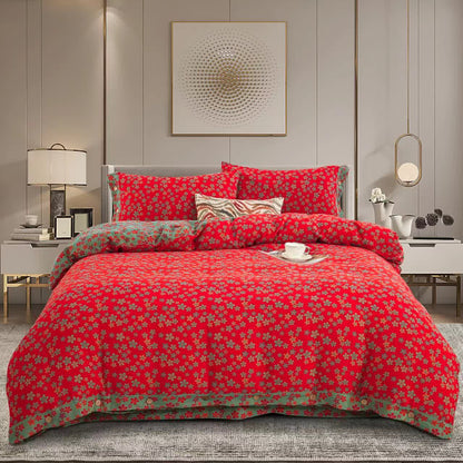 FLoral Button Cotton Gauze Bedding Set (4PCS)