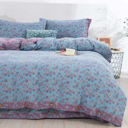 FLoral Button Cotton Gauze Bedding Set (4PCS)