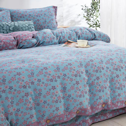 FLoral Button Cotton Gauze Bedding Set (4PCS)