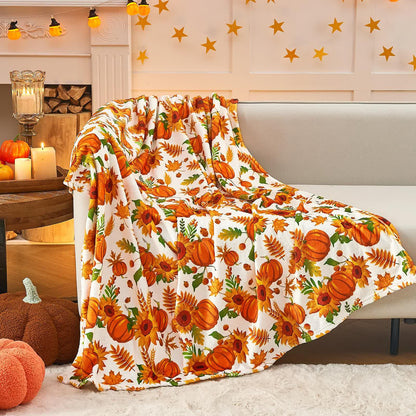 Halloween Pumpkin Sunflower Flannel Blanket