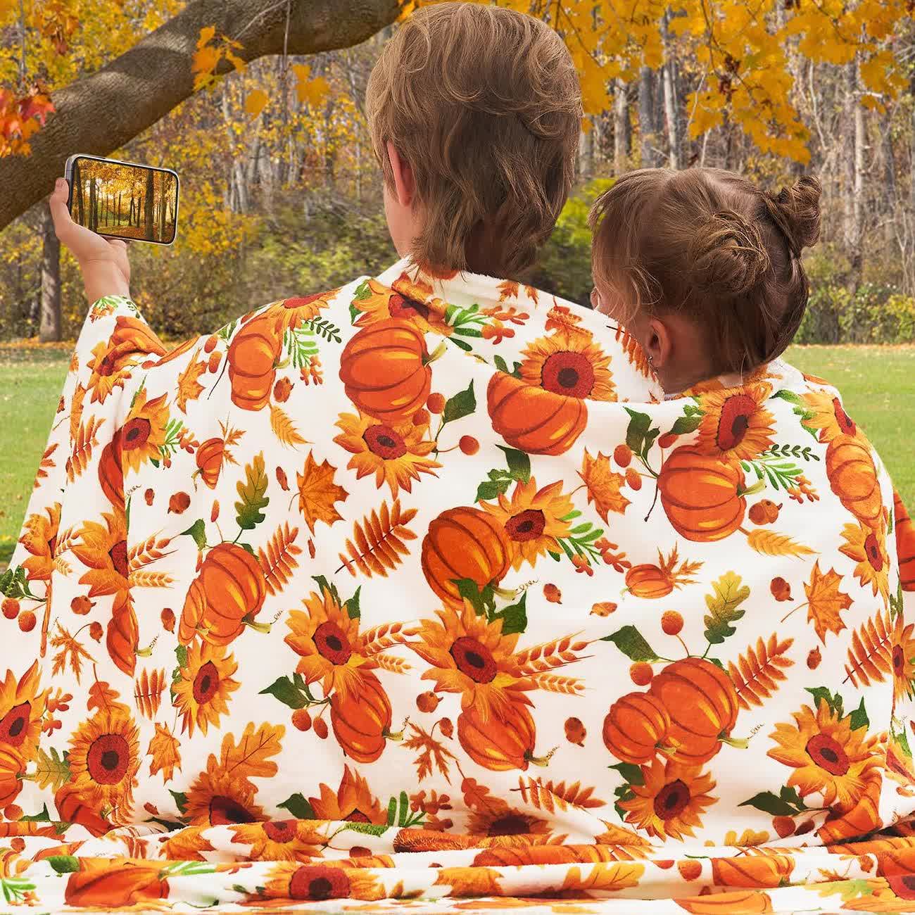 Halloween Pumpkin Sunflower Flannel Blanket