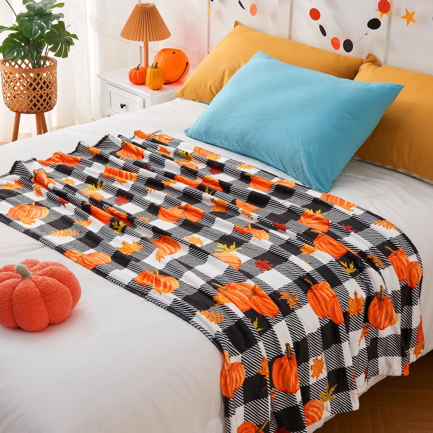 Plaid Pumpkin Halloween Flannel Blanket