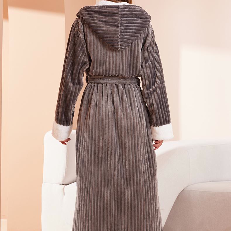 Vertical Line Texture Fleece Long Bathrobe