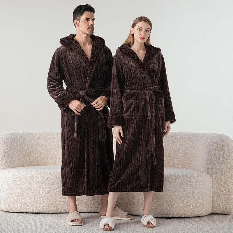 Fleece Hooded Winter Long Bathrobe