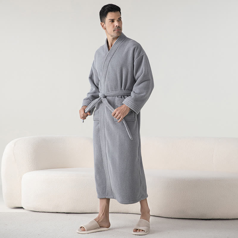 Solid Color Winter Fleece Long Bathrobe