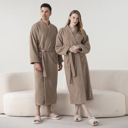 Solid Color Winter Fleece Long Bathrobe