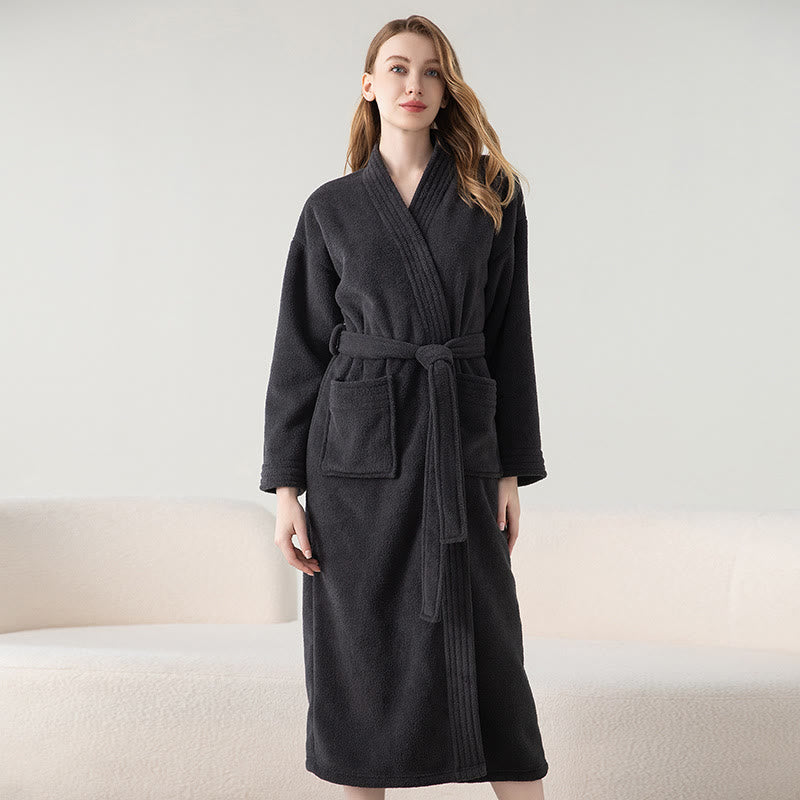 Solid Color Winter Fleece Long Bathrobe