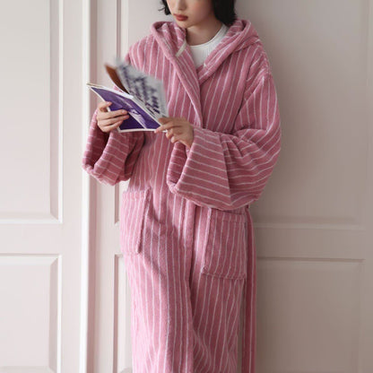 Long Staple Cotton Striped Hooded Bathrobe