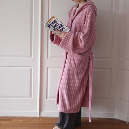 Long Staple Cotton Striped Hooded Bathrobe