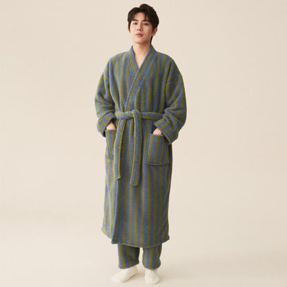 Winter Fleece Modern Stripe Long Bathrobe - image 4
