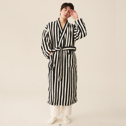 Winter Fleece Modern Stripe Long Bathrobe - Bathrobe - Black & White - Men XXL - image 10