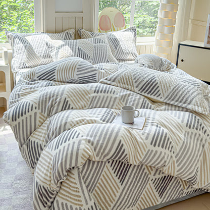 Geometric Line Warm Soft Bedding Set(4PCS)