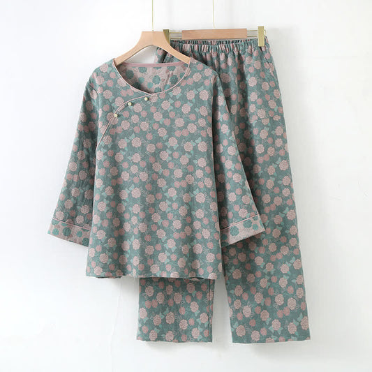 Cotton Yarn-dyed Floral Pajama Set