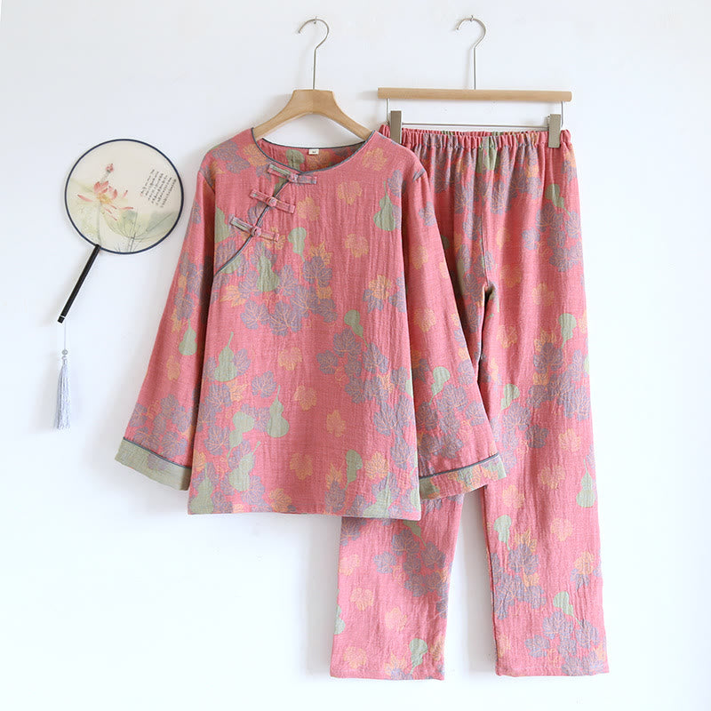 Vintage Gourd Cotton Casual Pajama Set