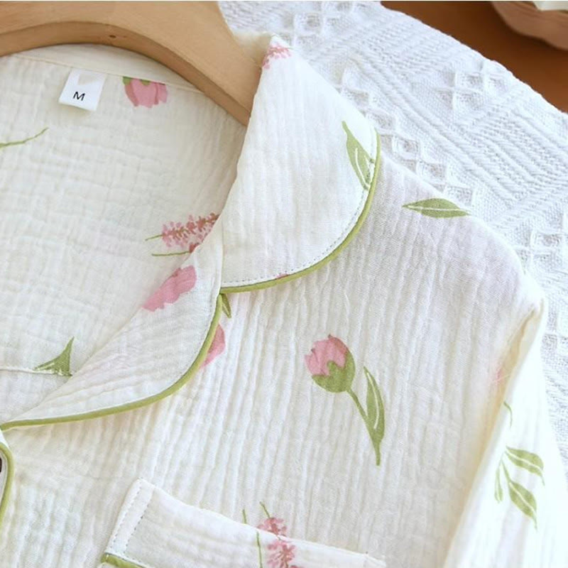 Double Layer Cotton Gauze Tulip Nightwear Set