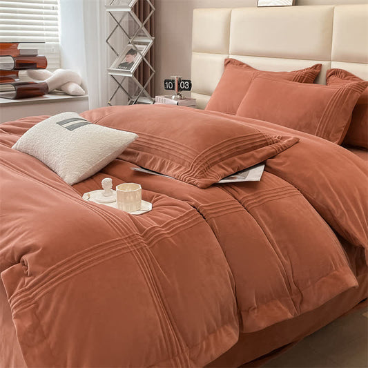 Fluffy Solid Color Flannel Bedding Set(4PCS)