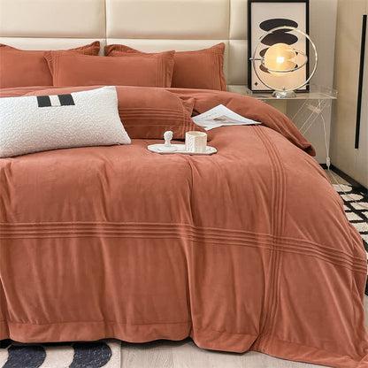 Fluffy Solid Color Flannel Bedding Set(4PCS)