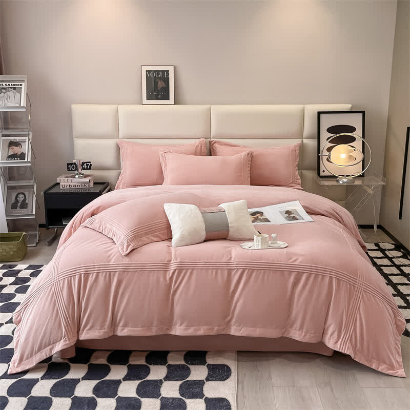 Fluffy Solid Color Flannel Bedding Set(4PCS)