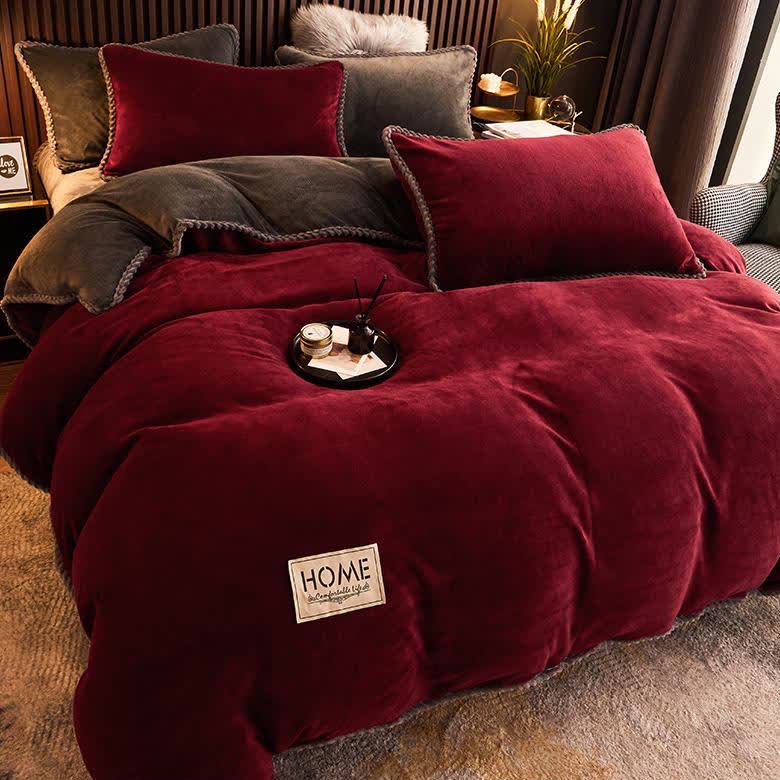 Solid Color Plush Fleece Bedding Set(4PCS) - image 2