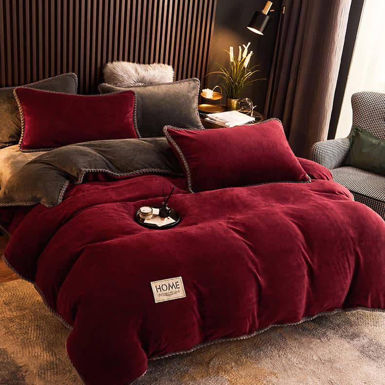 Solid Color Plush Fleece Bedding Set(4PCS) - image 3