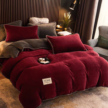 Solid Color Plush Fleece Bedding Set(4PCS) - image 3