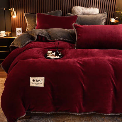 Solid Color Plush Fleece Bedding Set(4PCS) - image 1